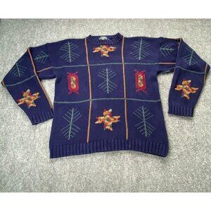 VTG 90s Chaps Ralph Lauren Sweater Men L‎ Navy Southwestern Geometric Boho Retro